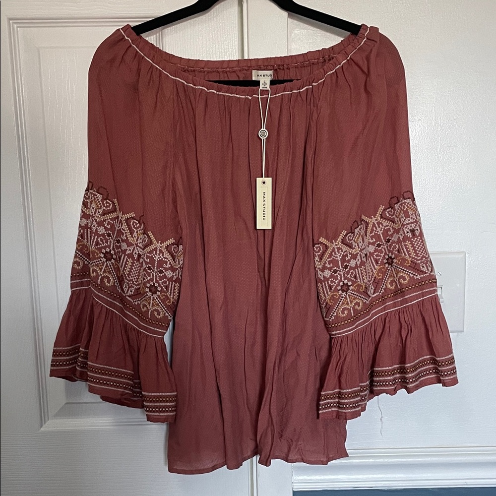 NWT Max Studio Terracotta Embroidered Blouse